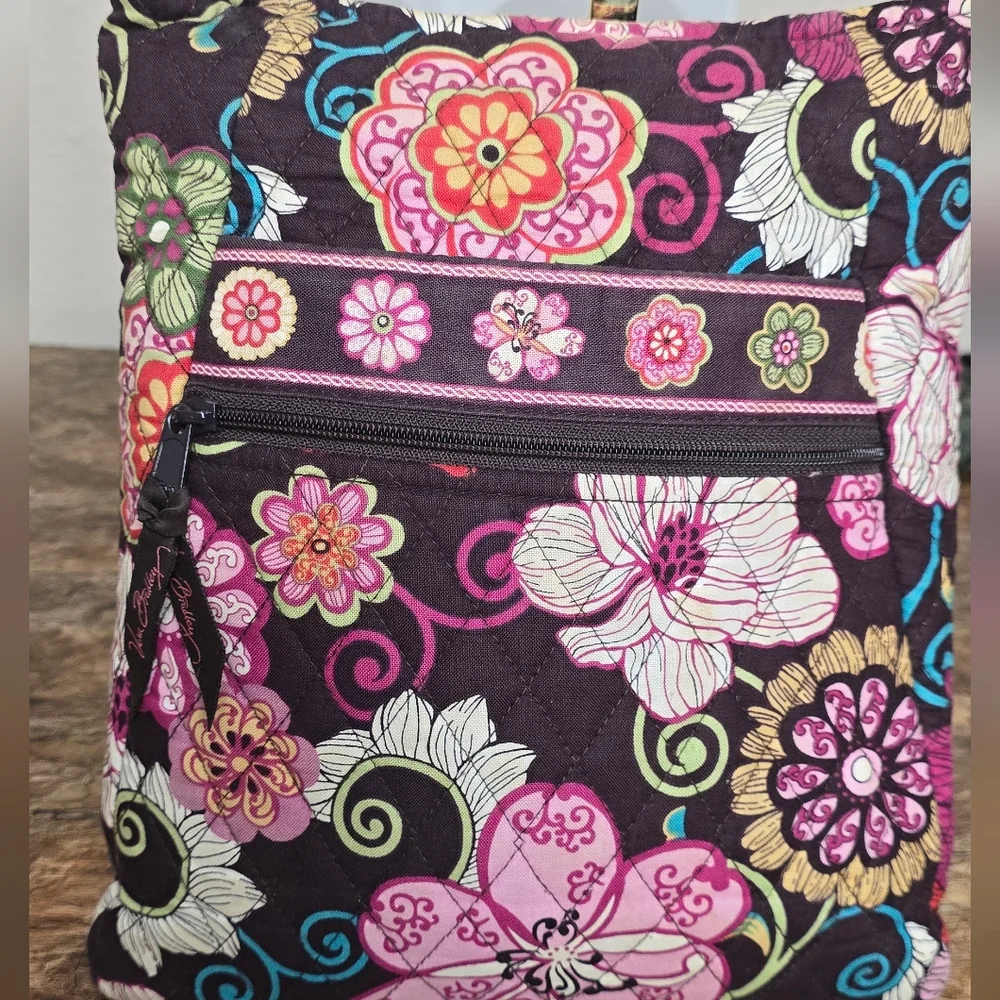 Vera Bradley Floral Quilted Hipster Crossbody Bag Brown Pink Shoulder Purse